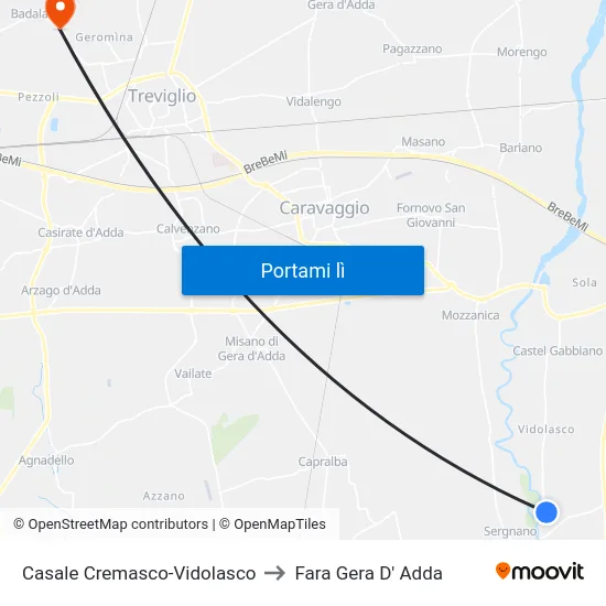 Casale Cremasco-Vidolasco to Fara Gera D' Adda map