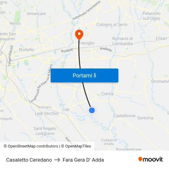 Casaletto Ceredano to Fara Gera D' Adda map