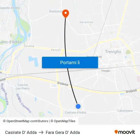 Casirate D' Adda to Fara Gera D' Adda map