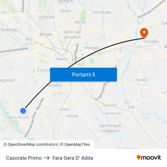 Casorate Primo to Fara Gera D' Adda map