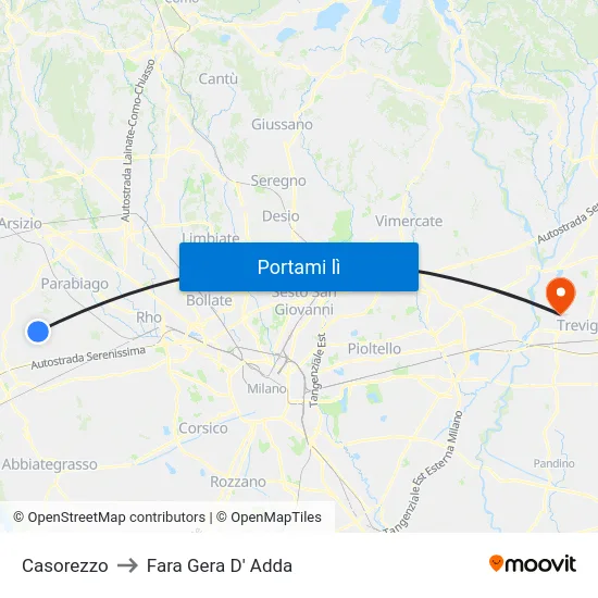 Casorezzo to Fara Gera D' Adda map