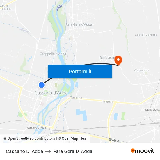 Cassano D' Adda to Fara Gera D' Adda map