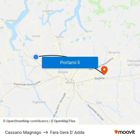 Cassano Magnago to Fara Gera D' Adda map