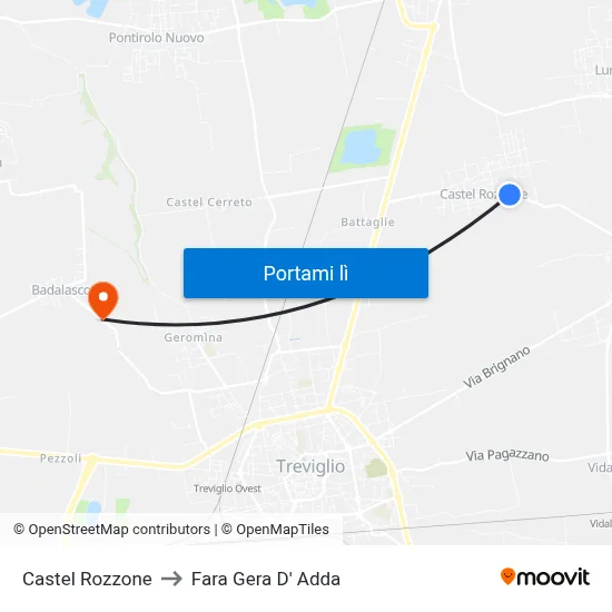 Castel Rozzone to Fara Gera D' Adda map