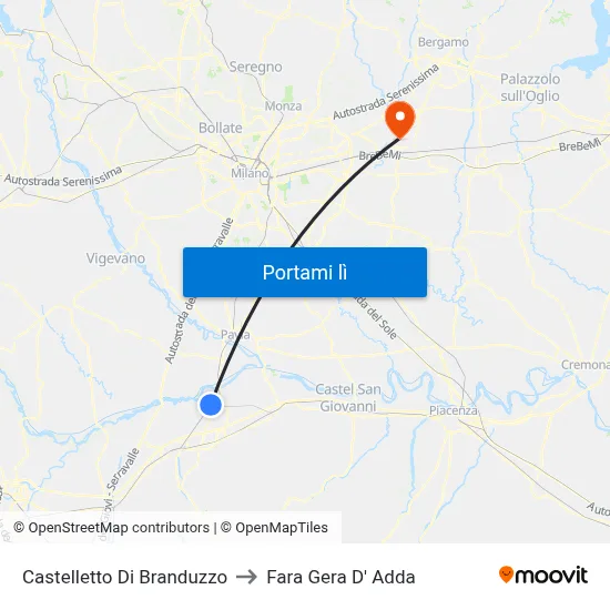 Castelletto Di Branduzzo to Fara Gera D' Adda map
