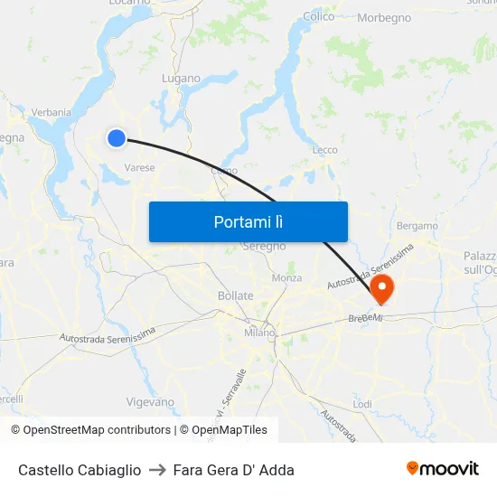 Castello Cabiaglio to Fara Gera D' Adda map