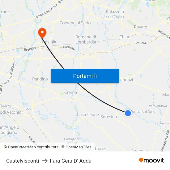 Castelvisconti to Fara Gera D' Adda map