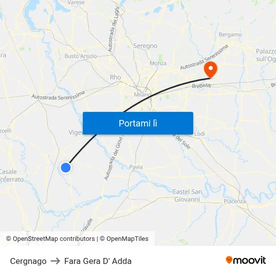 Cergnago to Fara Gera D' Adda map
