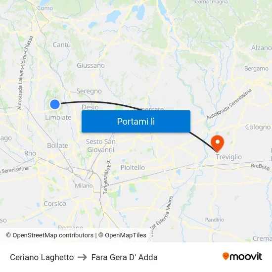 Ceriano Laghetto to Fara Gera D' Adda map