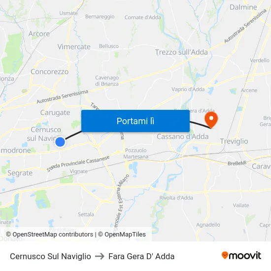 Cernusco Sul Naviglio to Fara Gera D' Adda map