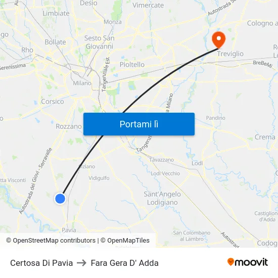 Certosa Di Pavia to Fara Gera D' Adda map
