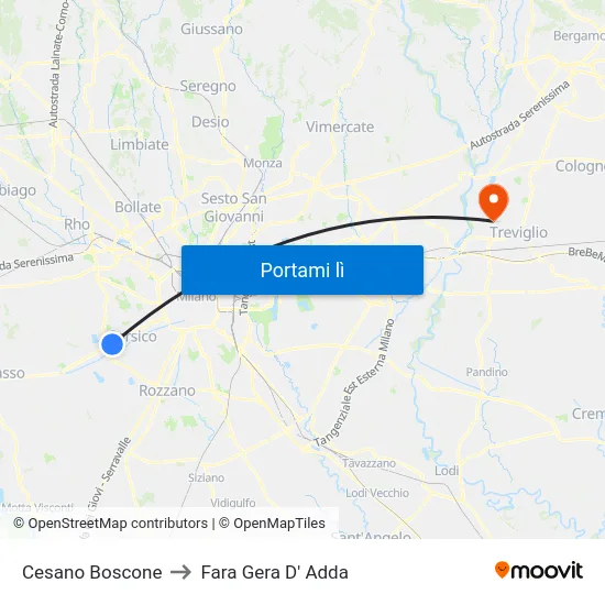 Cesano Boscone to Fara Gera D' Adda map
