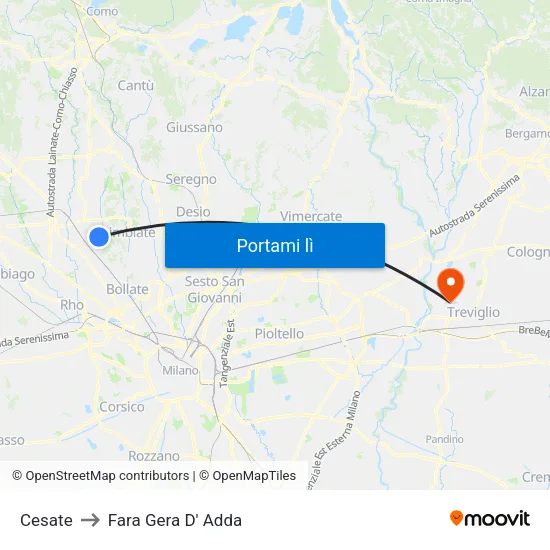 Cesate to Fara Gera D' Adda map