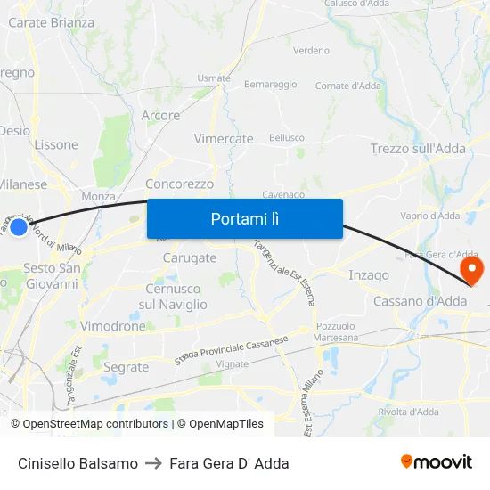 Cinisello Balsamo to Fara Gera D' Adda map