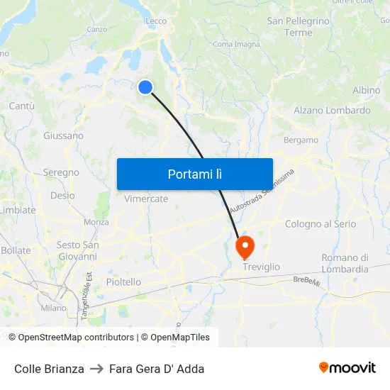 Colle Brianza to Fara Gera D' Adda map