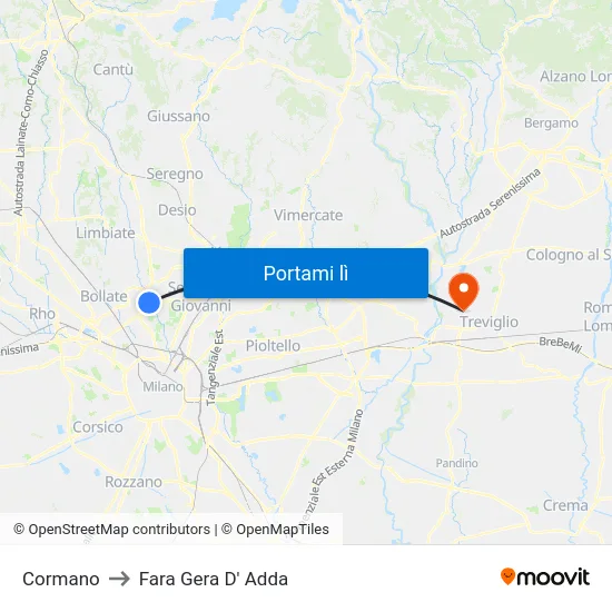 Cormano to Fara Gera D' Adda map
