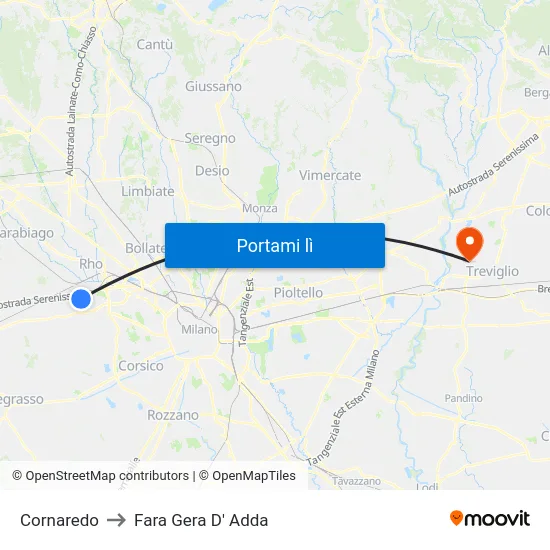 Cornaredo to Fara Gera D' Adda map