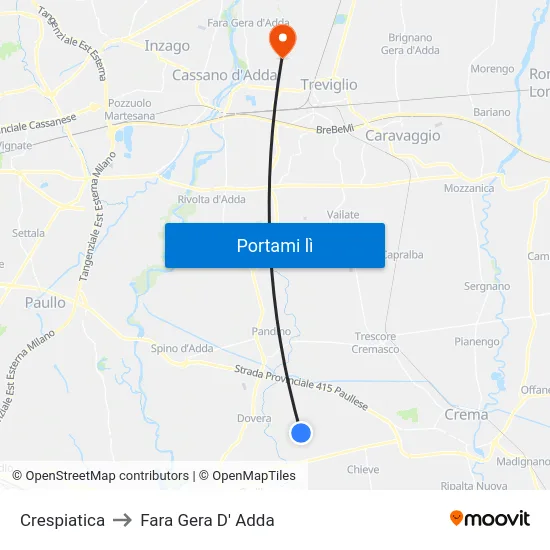 Crespiatica to Fara Gera D' Adda map