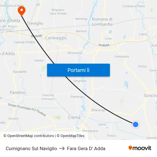 Cumignano Sul Naviglio to Fara Gera D' Adda map