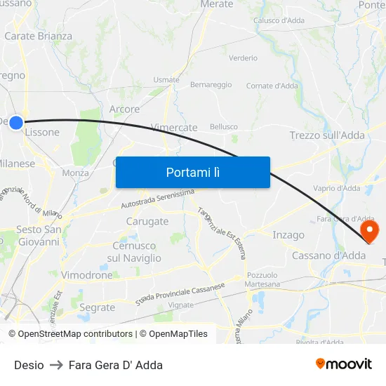 Desio to Fara Gera D' Adda map