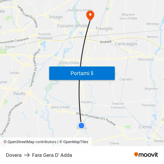 Dovera to Fara Gera D' Adda map
