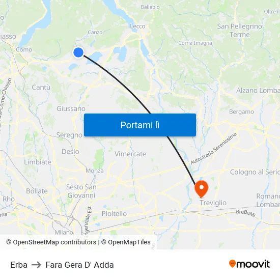 Erba to Fara Gera D' Adda map