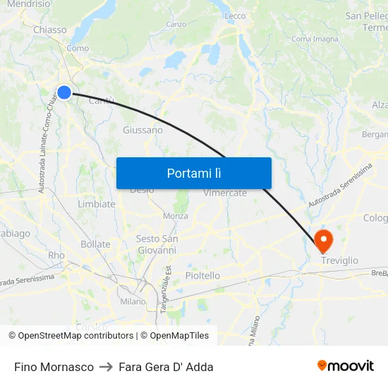 Fino Mornasco to Fara Gera D' Adda map