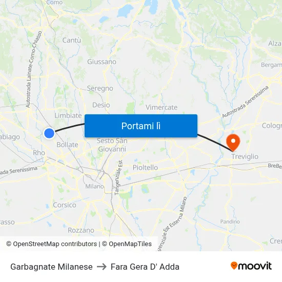 Garbagnate Milanese to Fara Gera D' Adda map