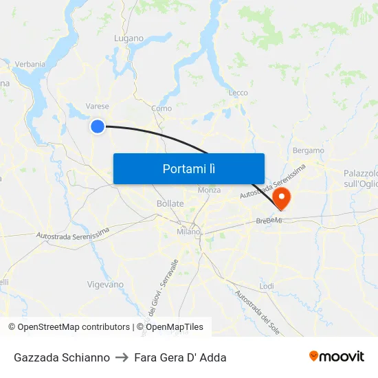 Gazzada Schianno to Fara Gera D' Adda map