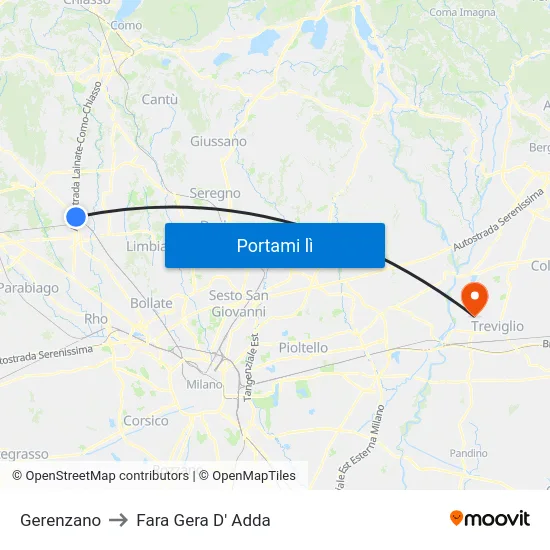 Gerenzano to Fara Gera D' Adda map