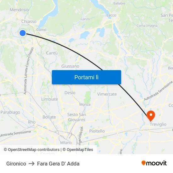 Gironico to Fara Gera D' Adda map