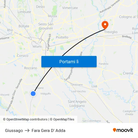 Giussago to Fara Gera D' Adda map