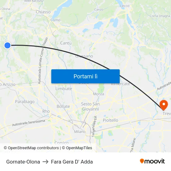 Gornate-Olona to Fara Gera D' Adda map