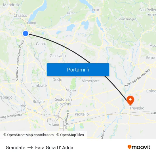 Grandate to Fara Gera D' Adda map