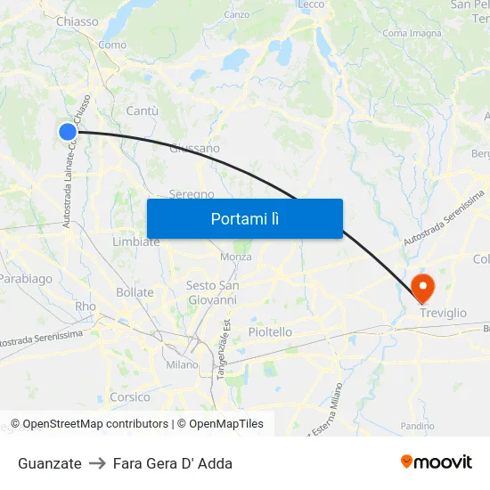Guanzate to Fara Gera D' Adda map