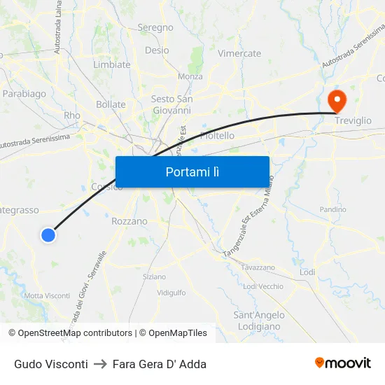 Gudo Visconti to Fara Gera D' Adda map