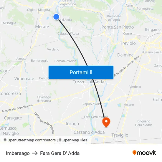 Imbersago to Fara Gera D' Adda map