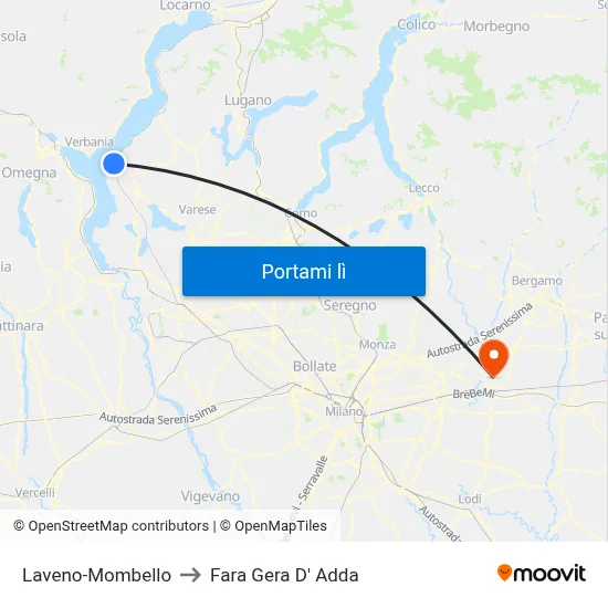 Laveno-Mombello to Fara Gera D' Adda map