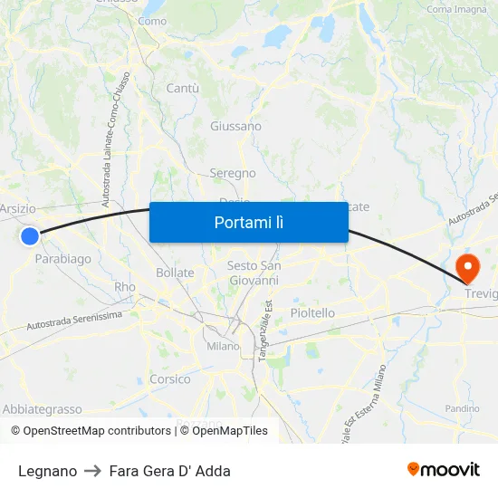 Legnano to Fara Gera D' Adda map
