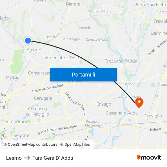 Lesmo to Fara Gera D' Adda map
