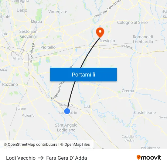 Lodi Vecchio to Fara Gera D' Adda map