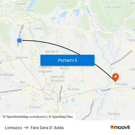 Lomazzo to Fara Gera D' Adda map