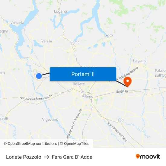 Lonate Pozzolo to Fara Gera D' Adda map