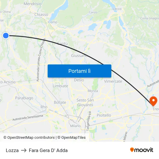 Lozza to Fara Gera D' Adda map
