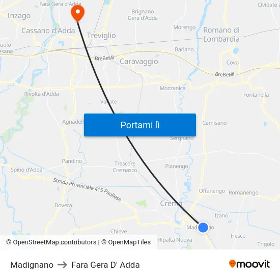 Madignano to Fara Gera D' Adda map