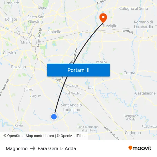 Magherno to Fara Gera D' Adda map