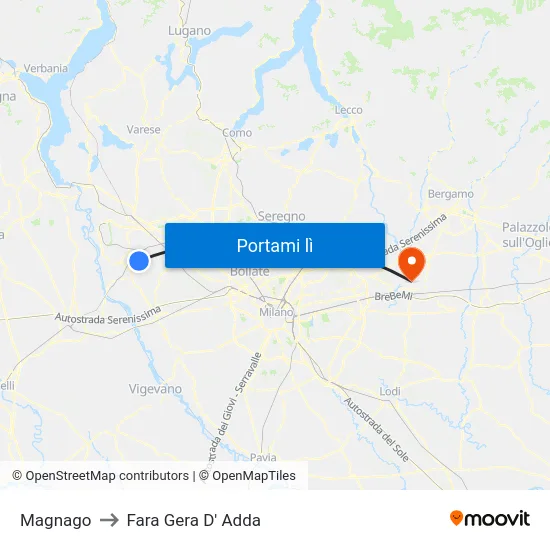 Magnago to Fara Gera D' Adda map