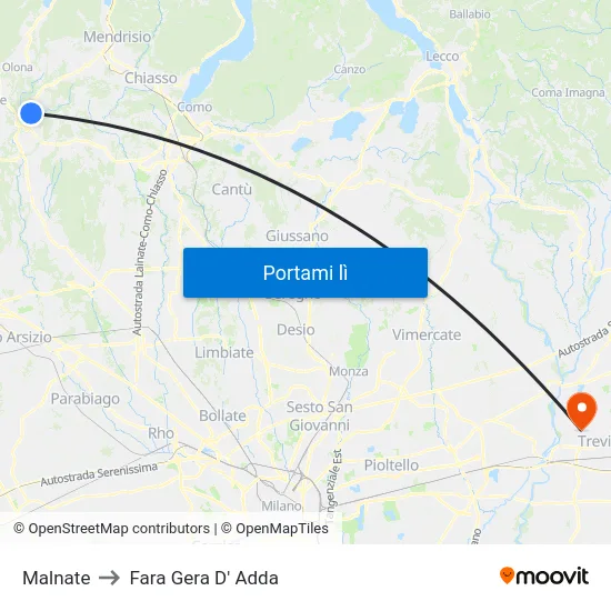 Malnate to Fara Gera D' Adda map