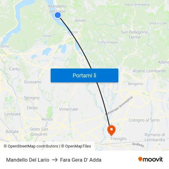 Mandello Del Lario to Fara Gera D' Adda map
