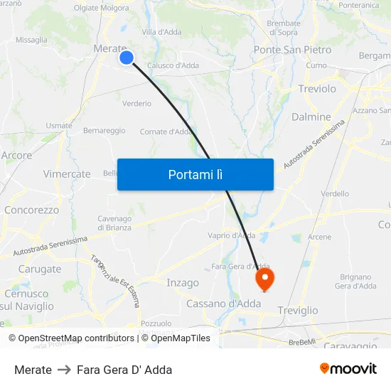 Merate to Fara Gera D' Adda map